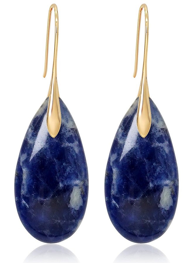 Wovanoo Natural Stone Earrings for Women Boho Dangle Drop Earrings Gemstone Fishhoop Statement Gold Earring Blue Gold - Image 1